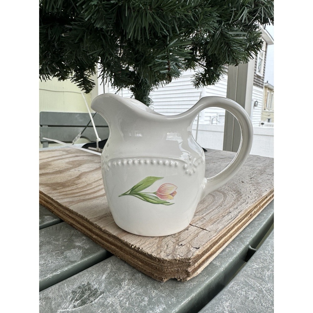 PFALTZGRAFF Laralynn Stoneware Collection 12oz Creamer White With Flower‎ Design